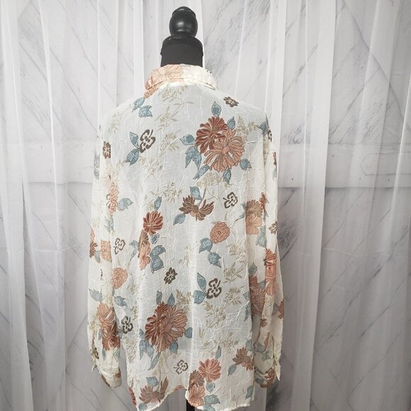 Alfred Dunner Blouse Cream Coral Floral Cottage Core Sheer Ethereal 14 - Picture 8 of 14